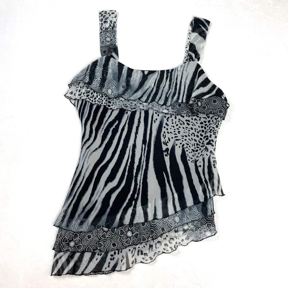 Separates by New York City Design Co Tank Top Women L Black White Y2K Ruffle